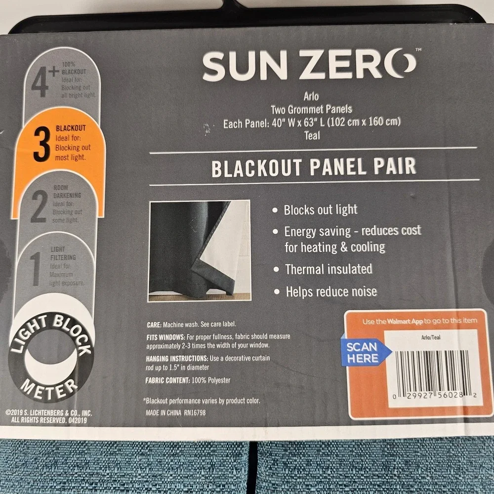 Sun Zero Arlo Blackout Curtain Panels‎ Teal 40x63 2 Pack Thermal Insulated
